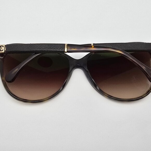 Chanel 5225-Q 714/3B Tortoise Brown Leather Frame Brown Lens Sunglasses w/ Case - Picture 10 of 15